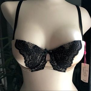 Nude/Black Butterfly Convertible Balconette Bra